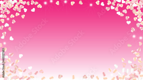 Realistic Background with Confetti of Hearts Glitter Particles. St. Valentine Day. Celebration pattern. Light Spots. Explosion of Confetti. Glitter Vector Illustration. Design for Banner.
