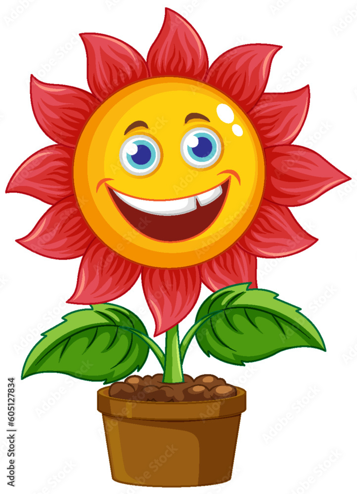 Cute flower in pot with smiley face Cute flower in pot with smiley face