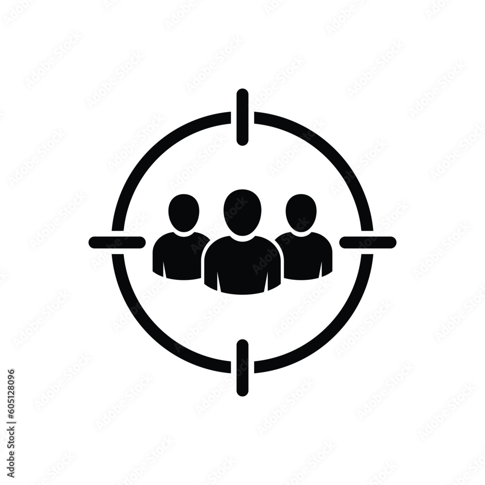 Target with audience icon. Headhunting symbol. Aim people concept. Market segment vector illustration. Client targeting sign. Target with audience icon. Headhunting symbol. Aim people concept. Market segment vector illustration. Client targeting sign.