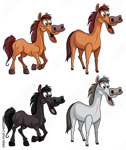 Set of crazy horse cartoon