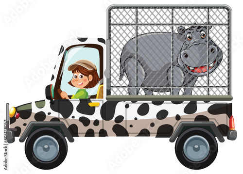Zoo staff deliver animal to the zoo