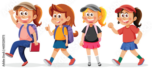 Set of cute school girls