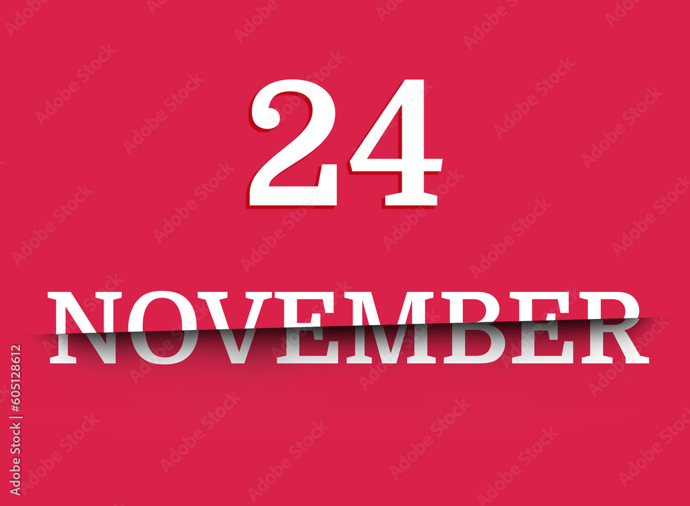24 november calendar date white, cut in half. Viva magenta background, trend color 2023 24 november calendar date white, cut in half. Viva magenta background, trend color 2023