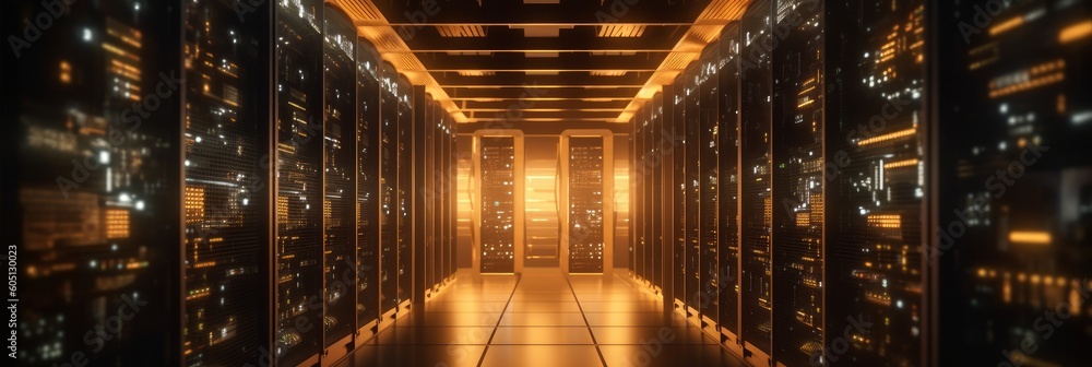 Server room, technology and data storage capabilities. Generative AI Server room, technology and data storage capabilities. Generative AI