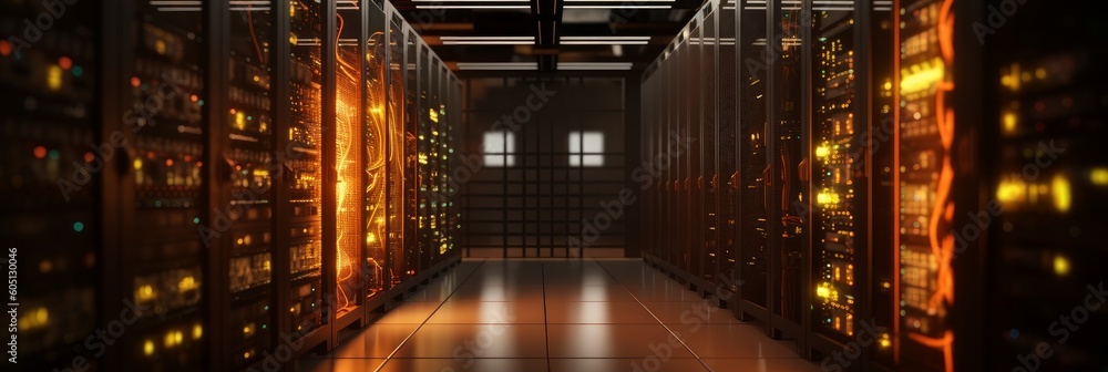 Server room, technology and data storage capabilities. Generative AI