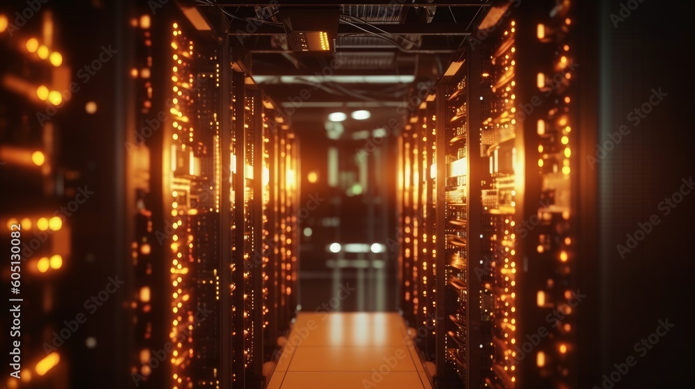 Server room, technology and data storage capabilities. Generative AI Server room, technology and data storage capabilities. Generative AI