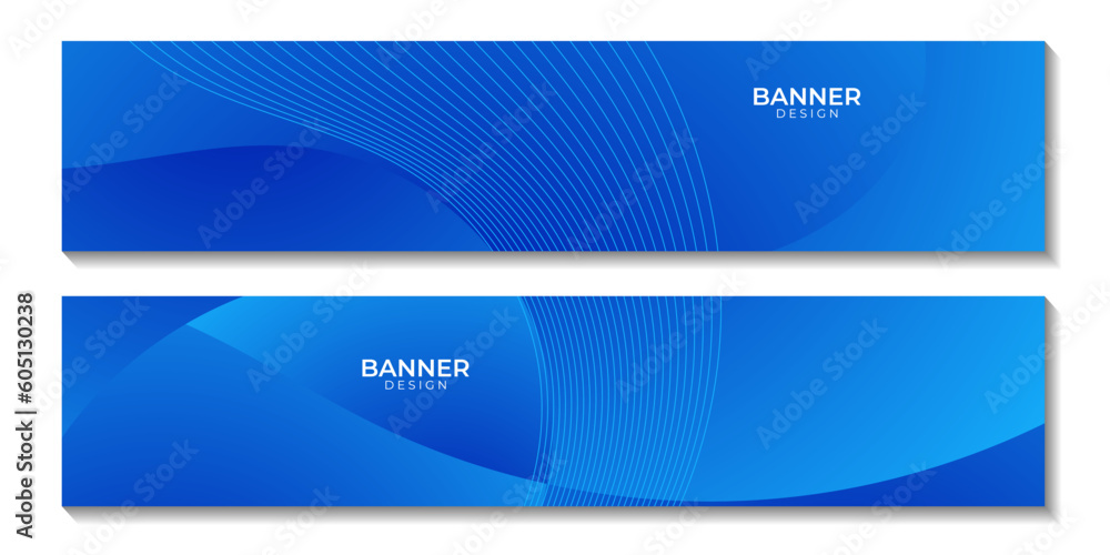 set of banners with abstract blue wave gradient background for business