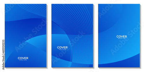 set of flyers with abstract blue wave gradient background for business