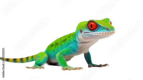 a Day Gecko, colorful, insectivores, Pet-themed, photorealistic illustrations in a JPG. Generative AI