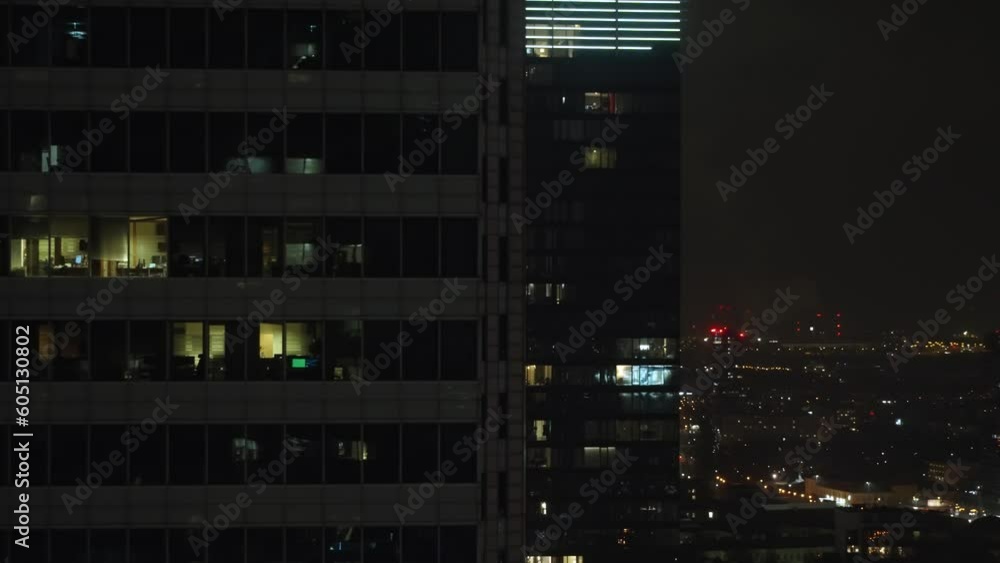 Empty offices in skyscraper at night, dolly out Empty offices in skyscraper at night, dolly out