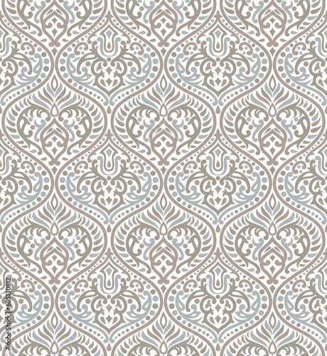 Seamless damask pattern design on white background