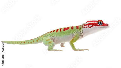 a Day Gecko, colorful, insectivores, Pet-themed, photorealistic illustrations in a PNG. Generative AI