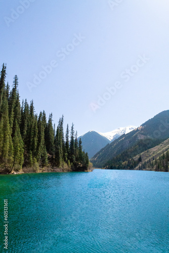 Mountains in the background near Lake Kolsai, Kazakhstan