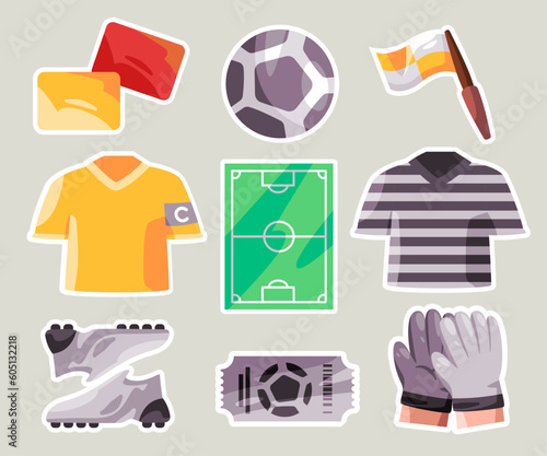 Soccer football equipment and jersey uniform shoes ball field card cartoon set sticker doodle collection bundle illustration