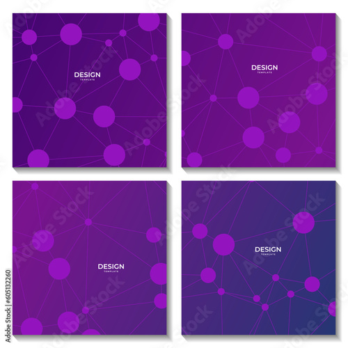 set of abctract purple background with connected dots and molecular