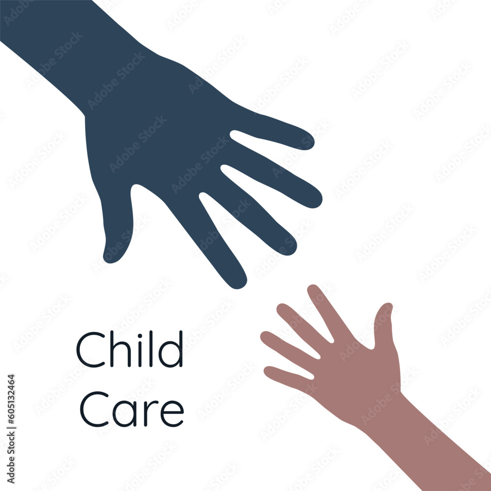 Helping hands. Support and care for children. Hands of adult and child. Vector illustration Helping hands. Support and care for children. Hands of adult and child. Vector illustration