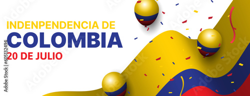 colombia independence day banner background with flag, balloons and confetti