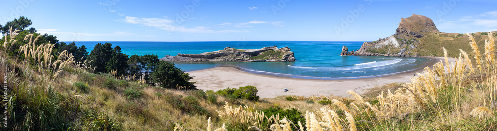 Castlepoint beach panoramic landscape, North Island, New Zealand