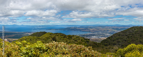 Taupo lake and town aerial panorama