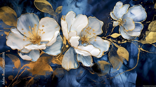 A wallpaper botanical flowers with one big flower folding. Generative AI