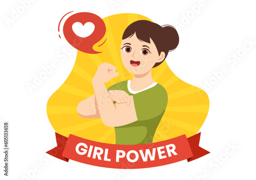 Girl Power Vector Illustration to Show Women Can Also Be Stronger and Independent in Woman Rights and Diversity Flat Cartoon Hand Drawn Templates