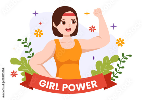 Girl Power Vector Illustration to Show Women Can Also Be Stronger and Independent in Woman Rights and Diversity Flat Cartoon Hand Drawn Templates