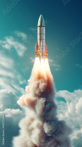 Space rocket in the sky  concept of goal and striving for success. Generative AI
