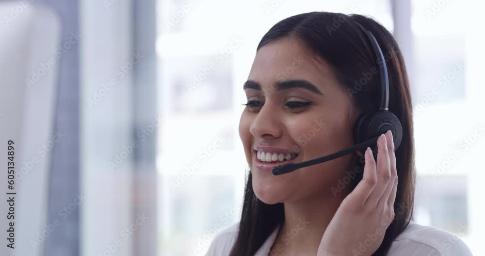 Call center, computer and happy woman, agent or consultant for communication, virtual support and talking. Insurance worker, web advisor or person with customer services helping or telemarketing job Call center, computer and happy woman, agent or consultant for communication, virtual support and talking. Insurance worker, web advisor or person with customer services helping or telemarketing job