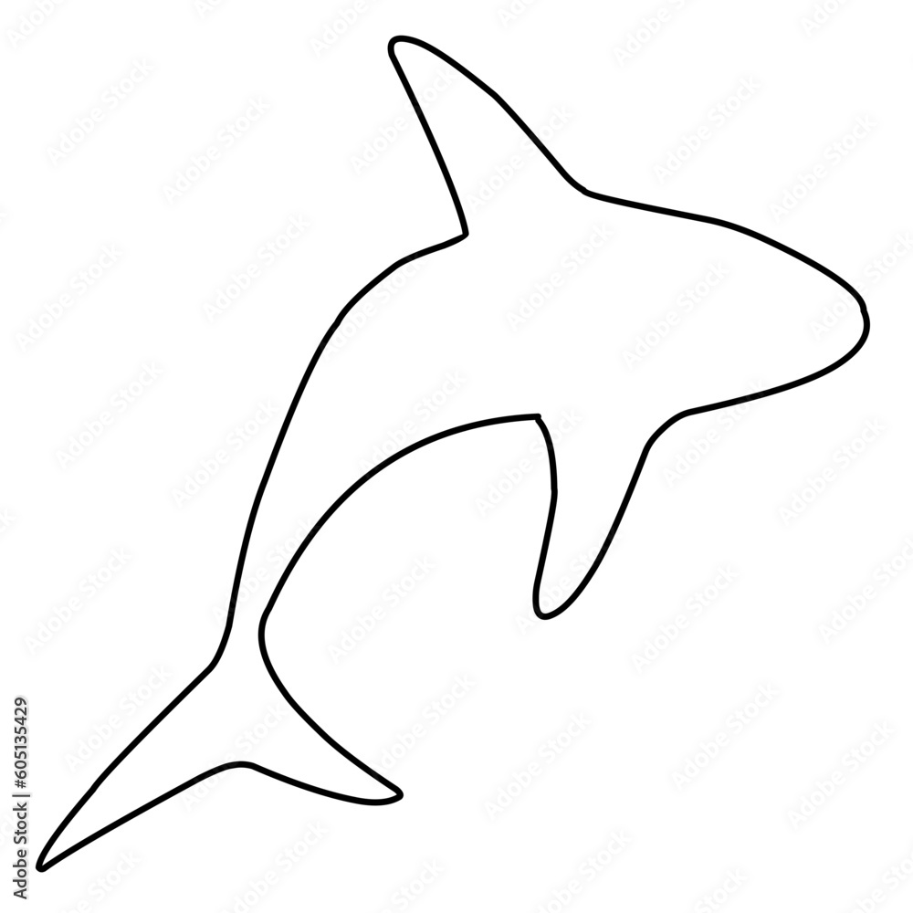 Obraz premium Shark Outline Icon, Cute Cartoon Shark Outline