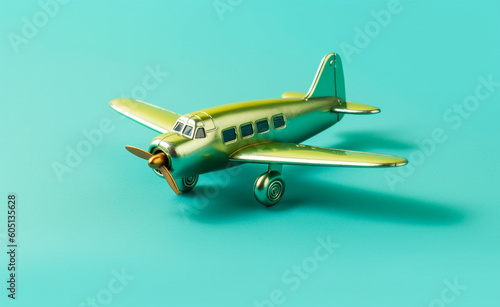 a small toy plane is pictured against a blue background. generative ai