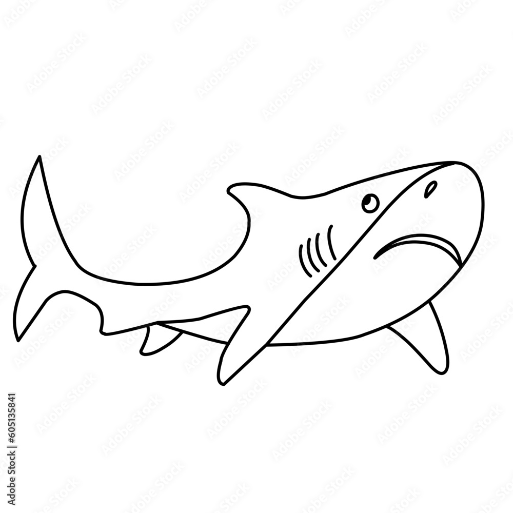 Obraz premium Shark Outline Icon, Cute Cartoon Shark Outline