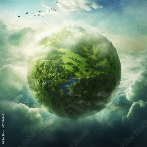 earth green world on the sky illustration. generative ai.