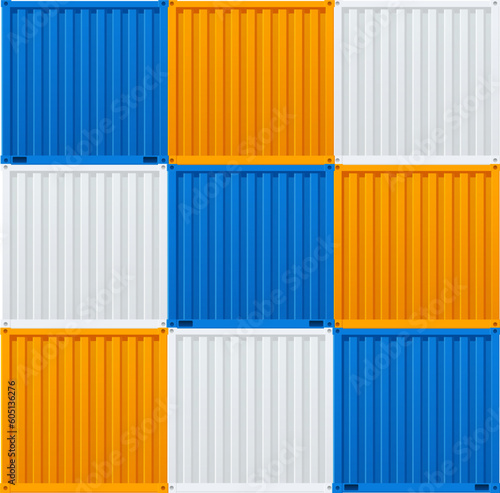 Shipping Cargo Container Background Card Pattern Logistics and Transportation Concept. Vector illustration of Stack Color Metal Containers