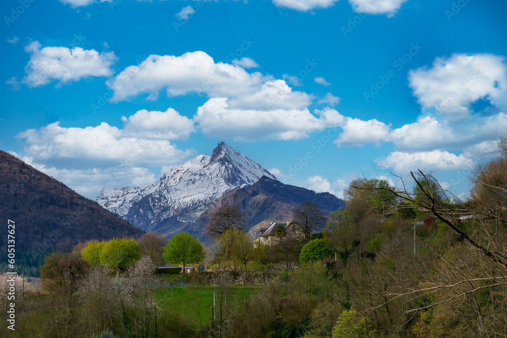 mountain landscape with snowcapped peak in the French Pyrenees
