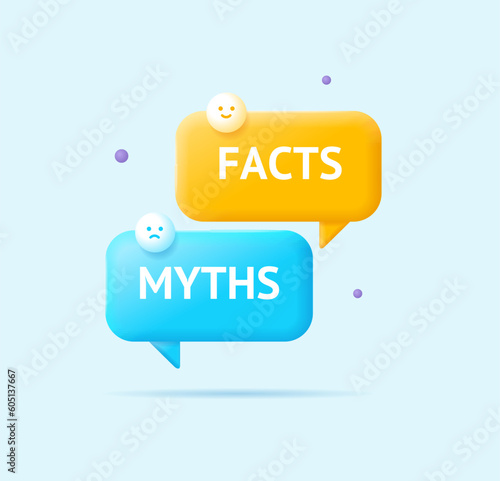 3d Myths vs Facts Banner Concept Cartoon Style with Different Speech Bubbles. Vector illustration of Lie or True