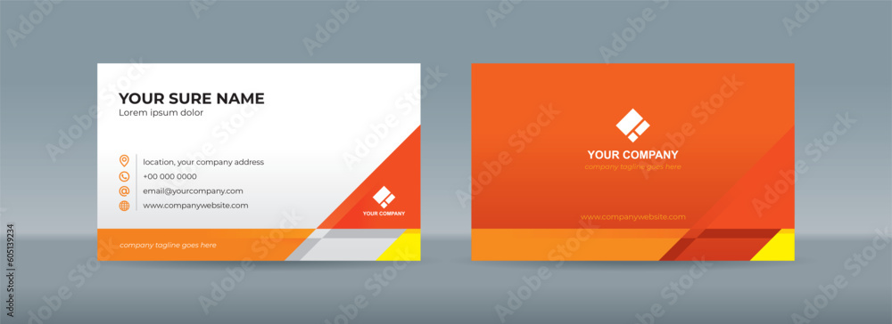 Set of double sided business card templates with orange white triangle background