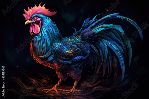 illustration of a colorful rooster, Generative AI
