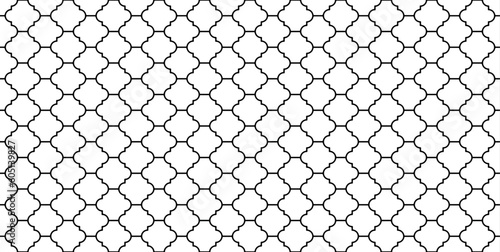 Curve and round tiles pattern. Arabesque glazed ceramic interlocking paver bricks. Ramadan backdrop textiles.