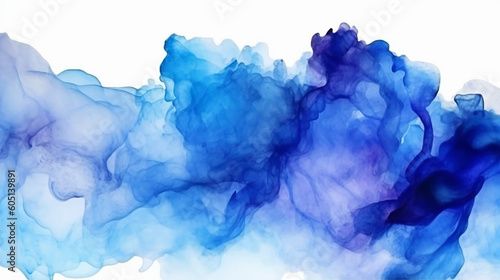 Abstract blue painting by watercolor and alcohol ink. Generative AI