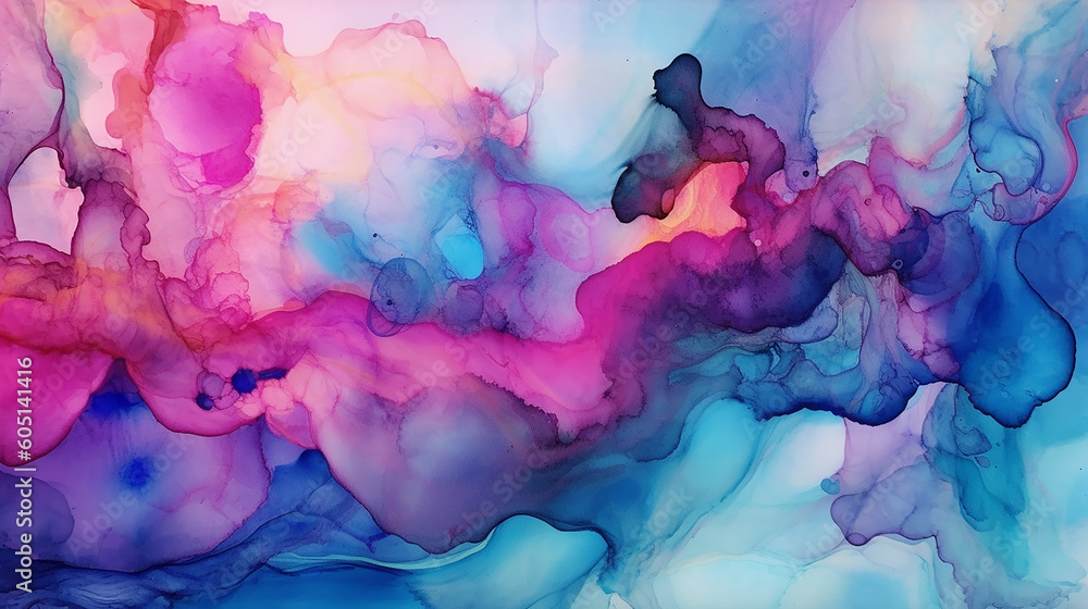 abstract dark blue and magenta alcohol ink yupo paper. 