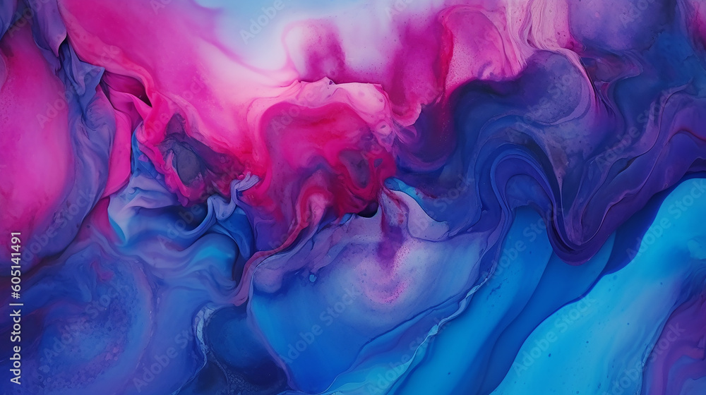 abstract dark blue and magenta alcohol ink yupo paper. 