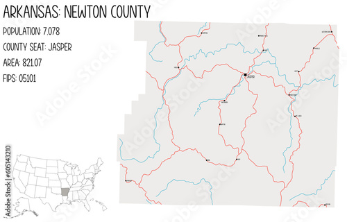 Large and detailed map of Newton County in Arkansas, USA.