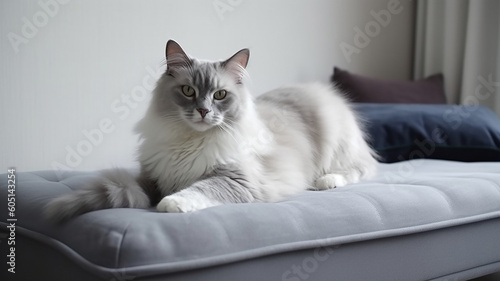 American Curl Cat sitting on sofa Generative with AI technology