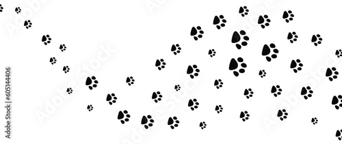 Dog paw footprints background vector. Hand drawn animal, pet, cat paw silhouette pattern, kitten, puppy walking. Footsteps illustration design for fabric, decorative, sticker, wallpaper, kids