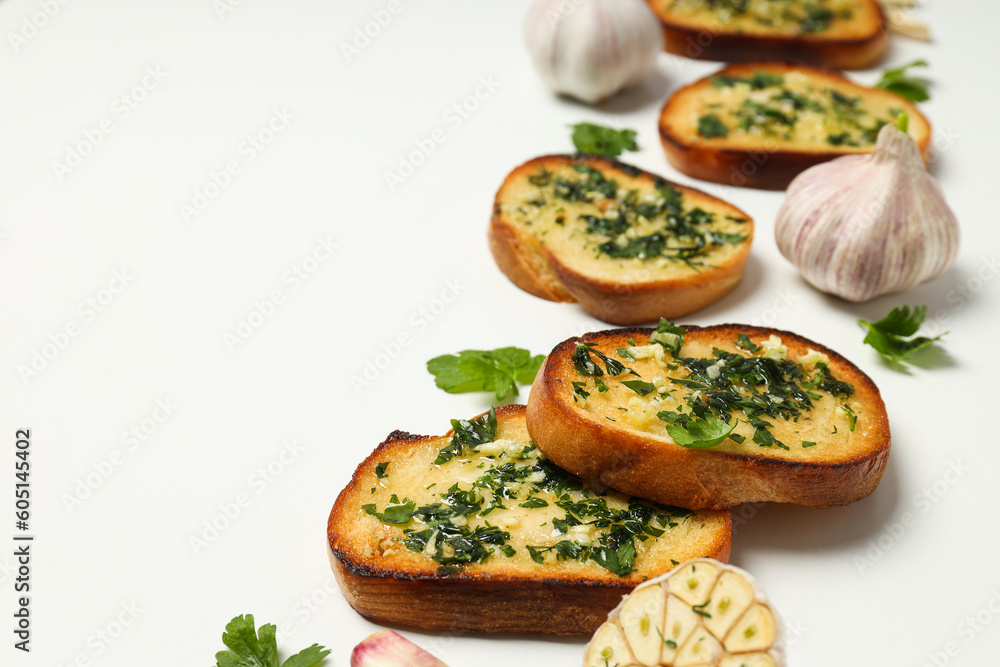 Tasty toasts with garlic, homemade products appetizer Tasty toasts with garlic, homemade products appetizer