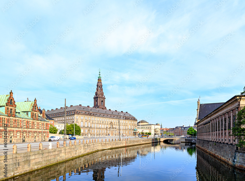 Copenhagen, Denmark - June 26, 2019: Christiansborg (date Christiansborg Slot) - Danish castle from 1167, then the Royal Palace, and after 1849 until now the Danish Folketing Parliament