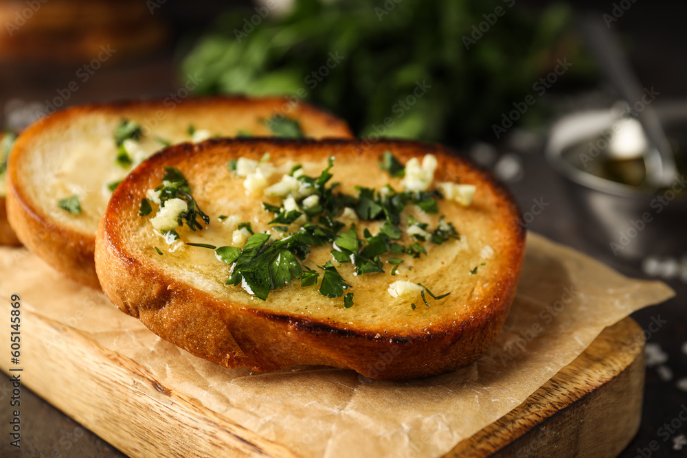 Tasty toasts with garlic, homemade products appetizer Tasty toasts with garlic, homemade products appetizer