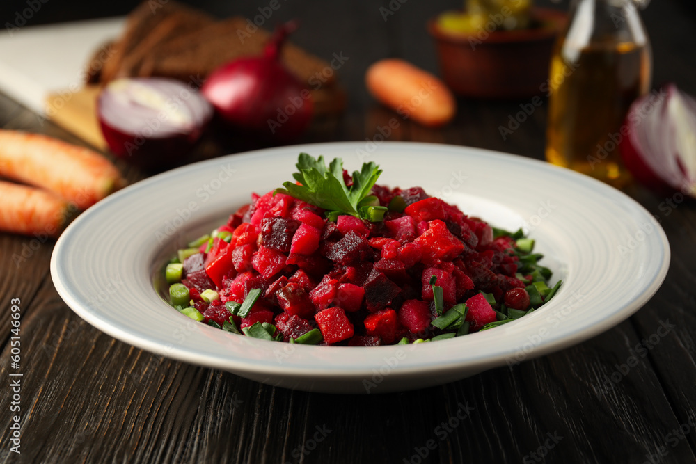 Concept of tasty food, cold dish - Vinaigrette salad Concept of tasty food, cold dish - Vinaigrette salad