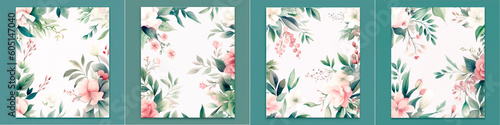 Beautifully designed floral pattern of pink blush and sage Perfect for creating feminine and elegant posters Watercolor edging adds a touch of artistic flair to any design photo