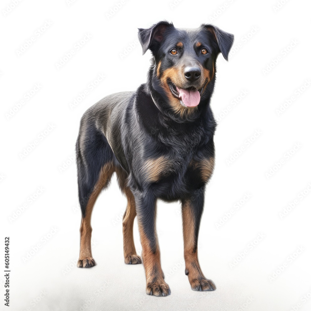 dog, beauceron, rottweiler, animal, pet, puppy, black, canine, isolated, cute, white, brown, dachshund, mammal, sitting, purebred, domestic, pets, white background, studio, portrait, young, breed, ped